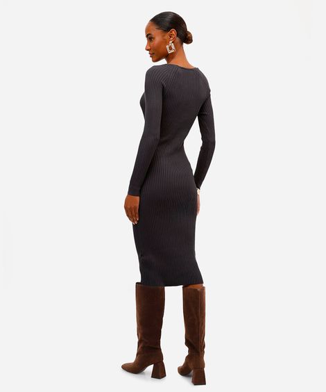 vestido midi feminino de tricot canelado  cinza