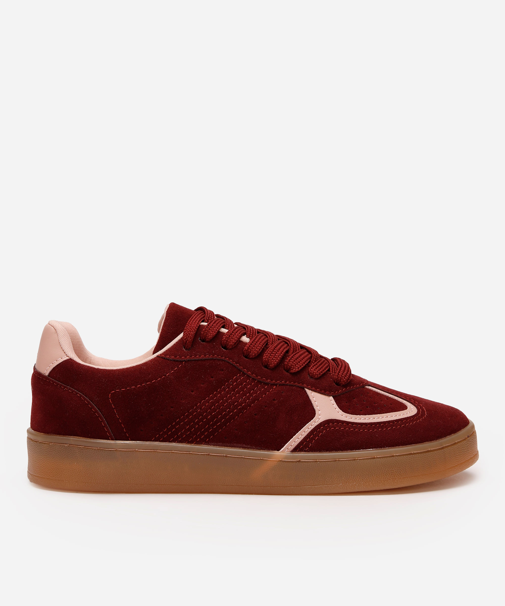 tênis casual feminino com recortes vinho