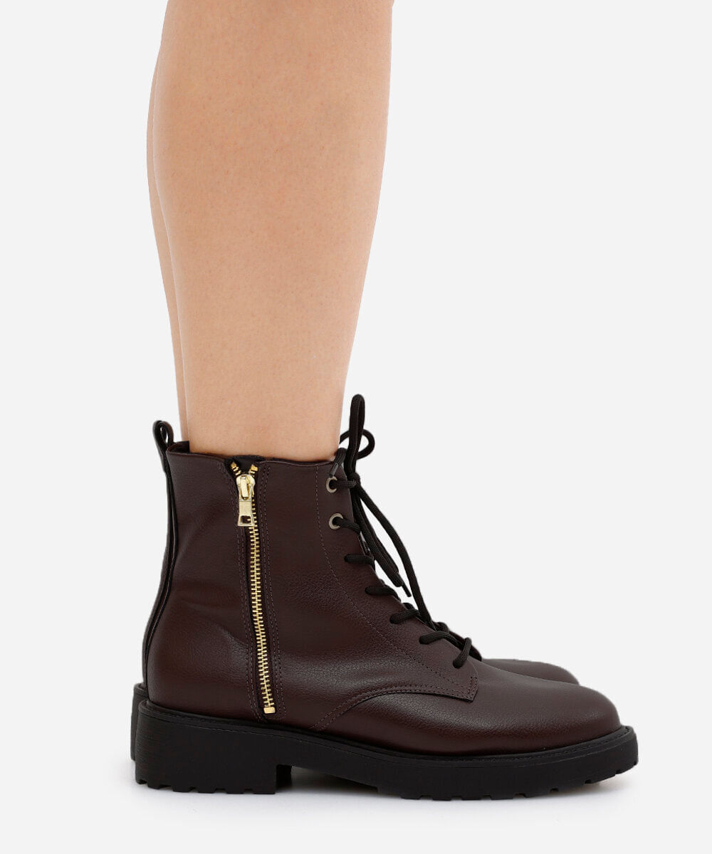 bota coturno feminina cano curto tratorada  com zíper vizzano marrom