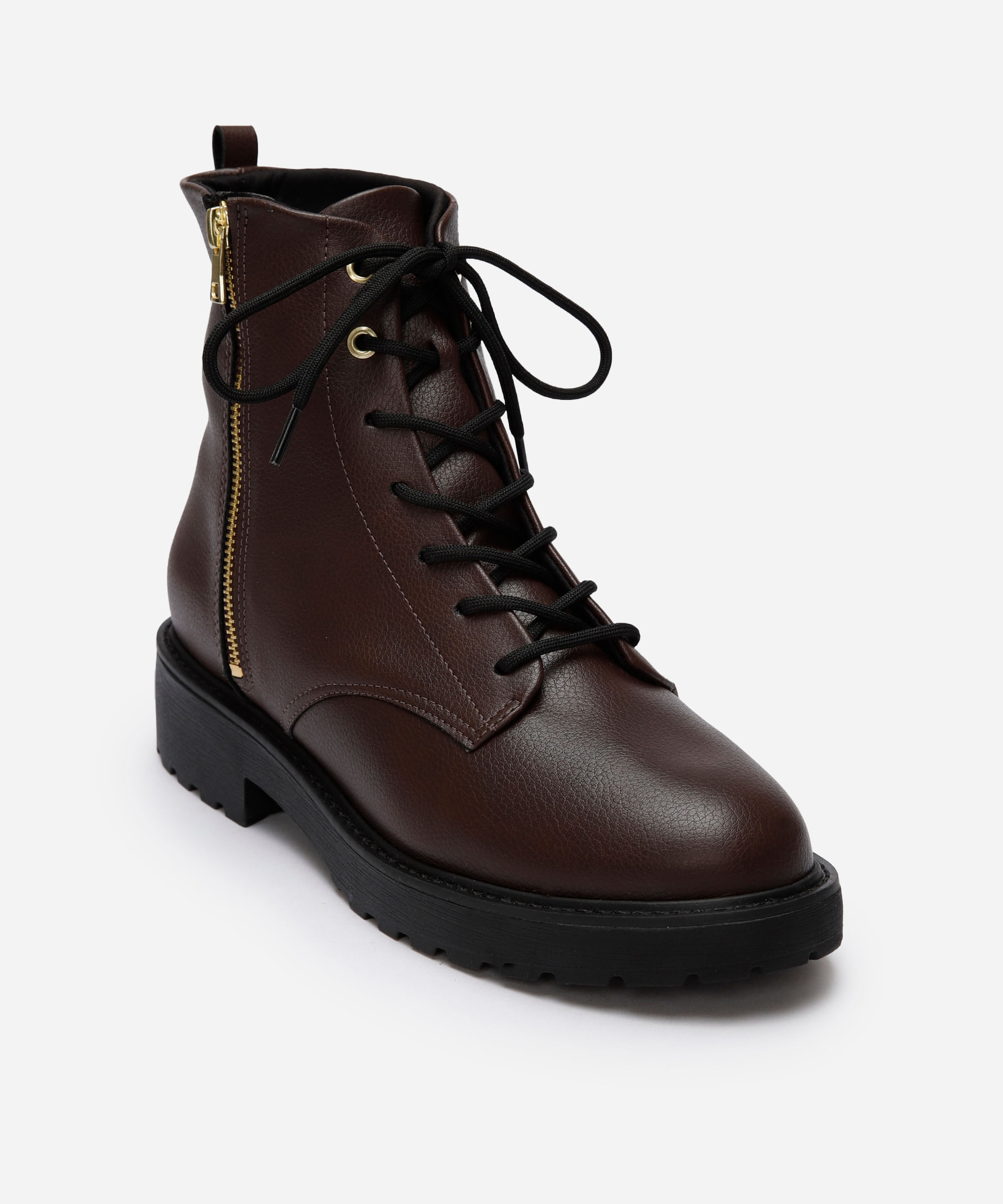 bota coturno feminina cano curto tratorada  com zíper vizzano marrom