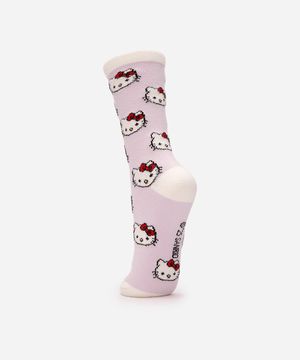 meia cano alto tricot hello kitty lilás