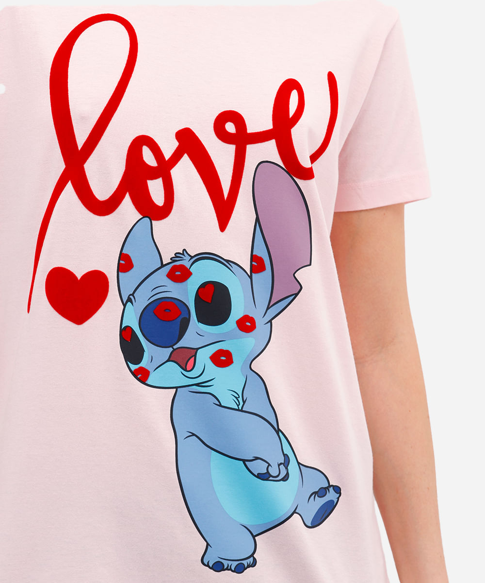camiseta feminina de algodão stitch texturizada rosa