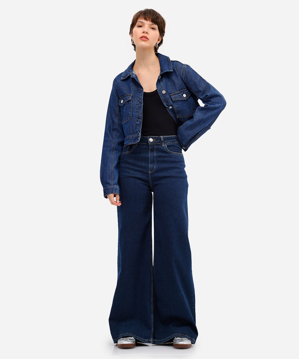 jaqueta cropped feminina jeans azul