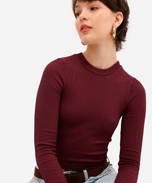 blusa feminina de poliamida canelada vinho