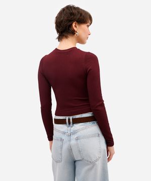 blusa feminina de poliamida canelada vinho
