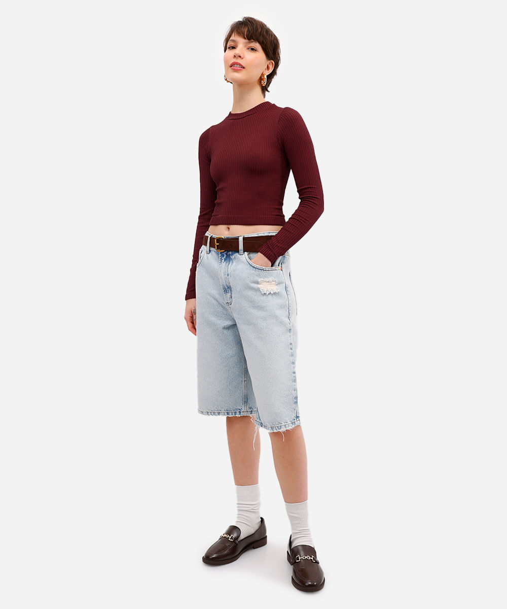 blusa feminina de poliamida canelada vinho