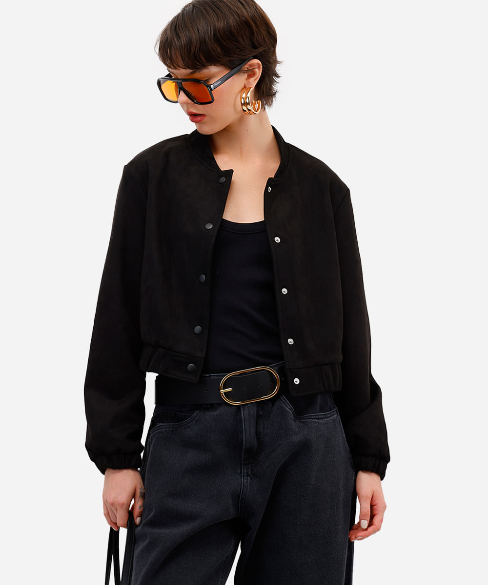 jaqueta bomber feminina de suede preta