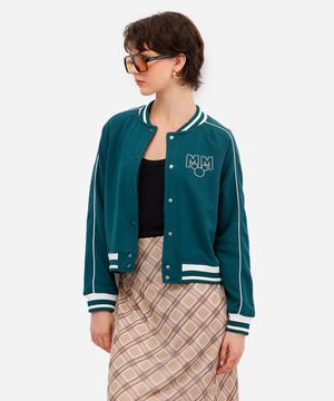 jaqueta bomber feminina de moletom felpado bordado mickey verde