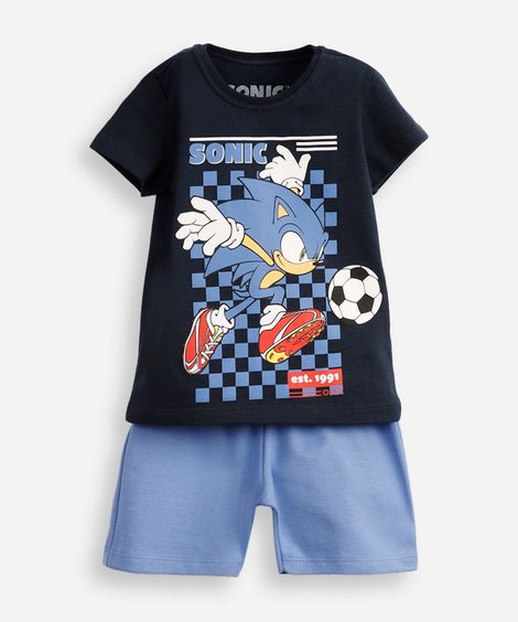 conjunto infantil curto de algodão sonic azul