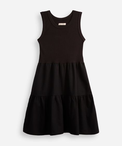 vestido juvenil de algodão com recortes preto