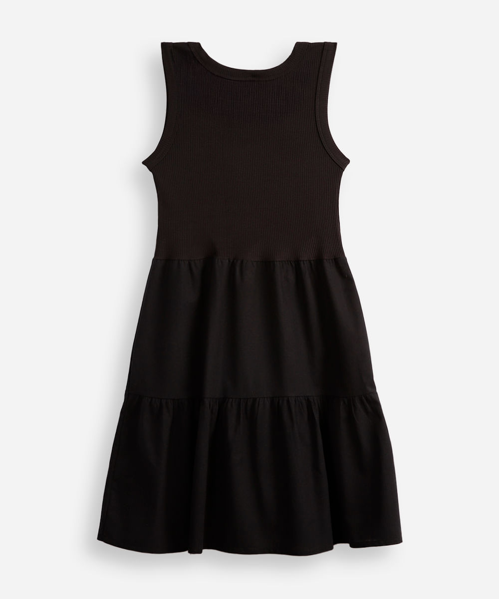 vestido juvenil de algodão com recortes preto