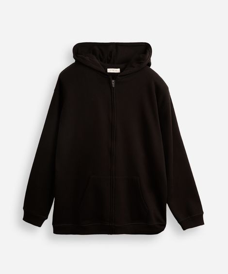 blusão juvenil de moletom felpado oversized com capuz preto