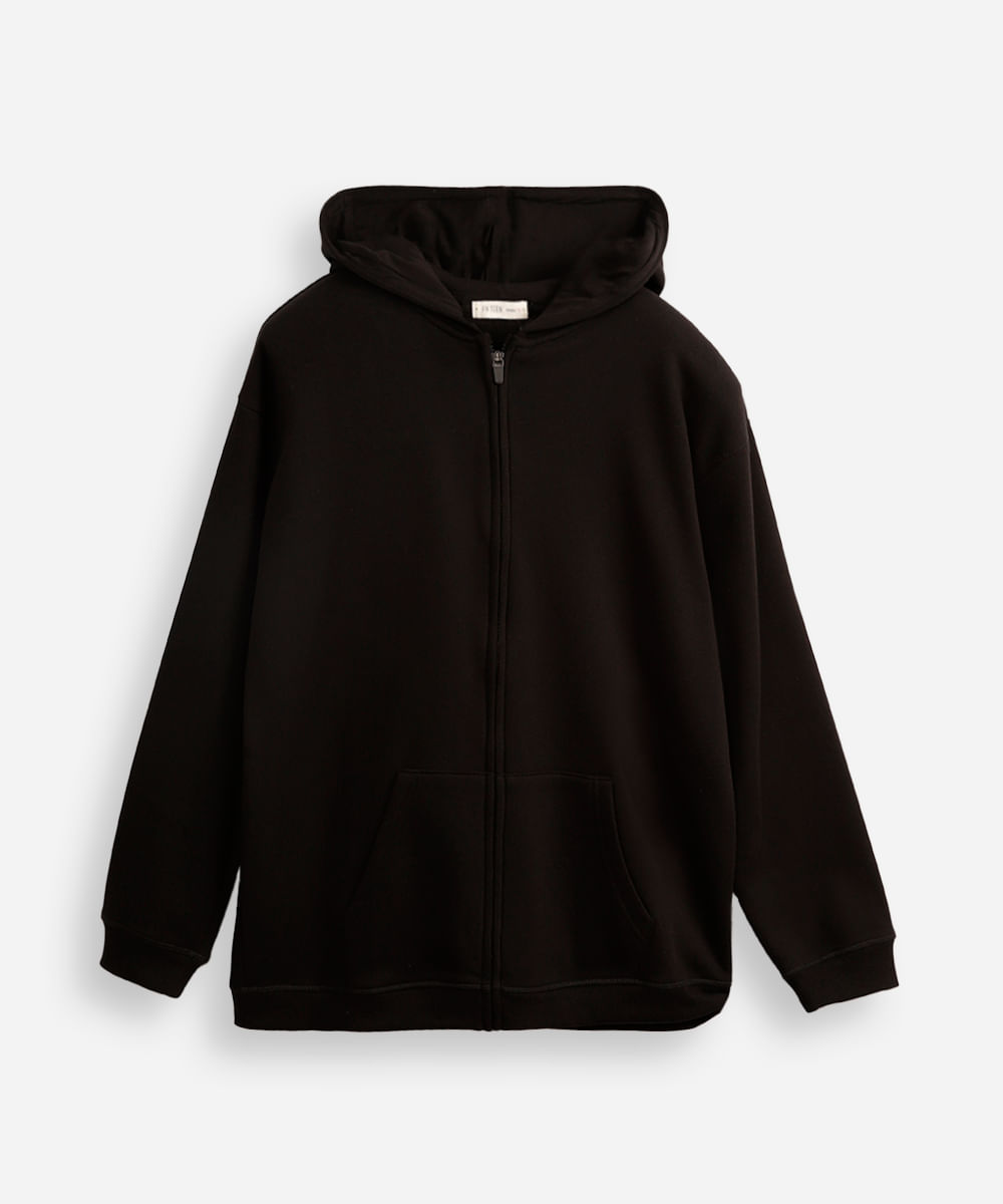 blusão juvenil de moletom felpado oversized com capuz preto