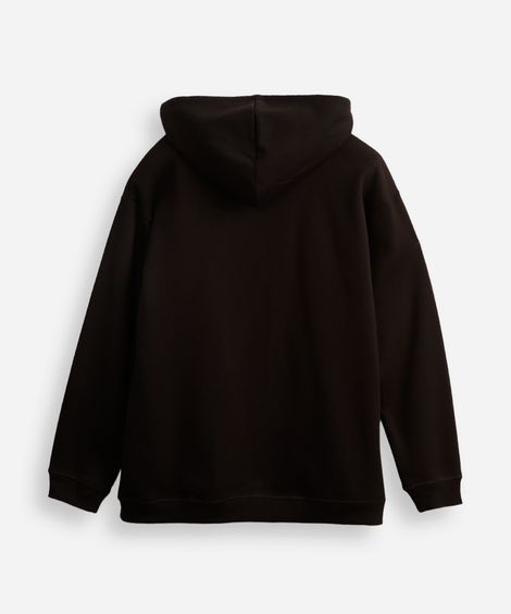 blusão juvenil de moletom felpado oversized com capuz preto