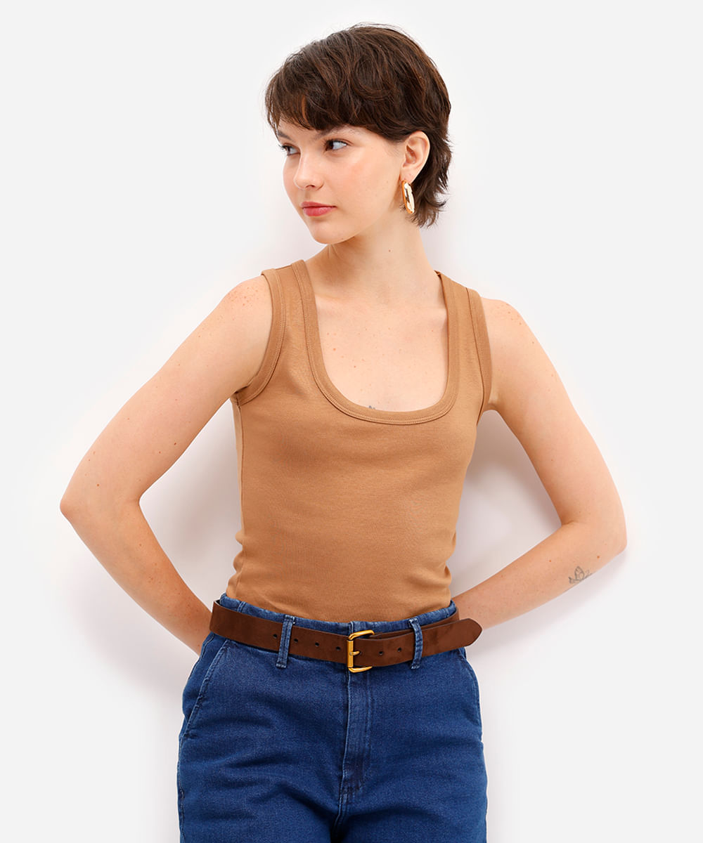 regata básica feminina algodão peruano marrom