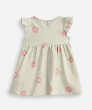 vestido infantil de algodão com babado floral verde