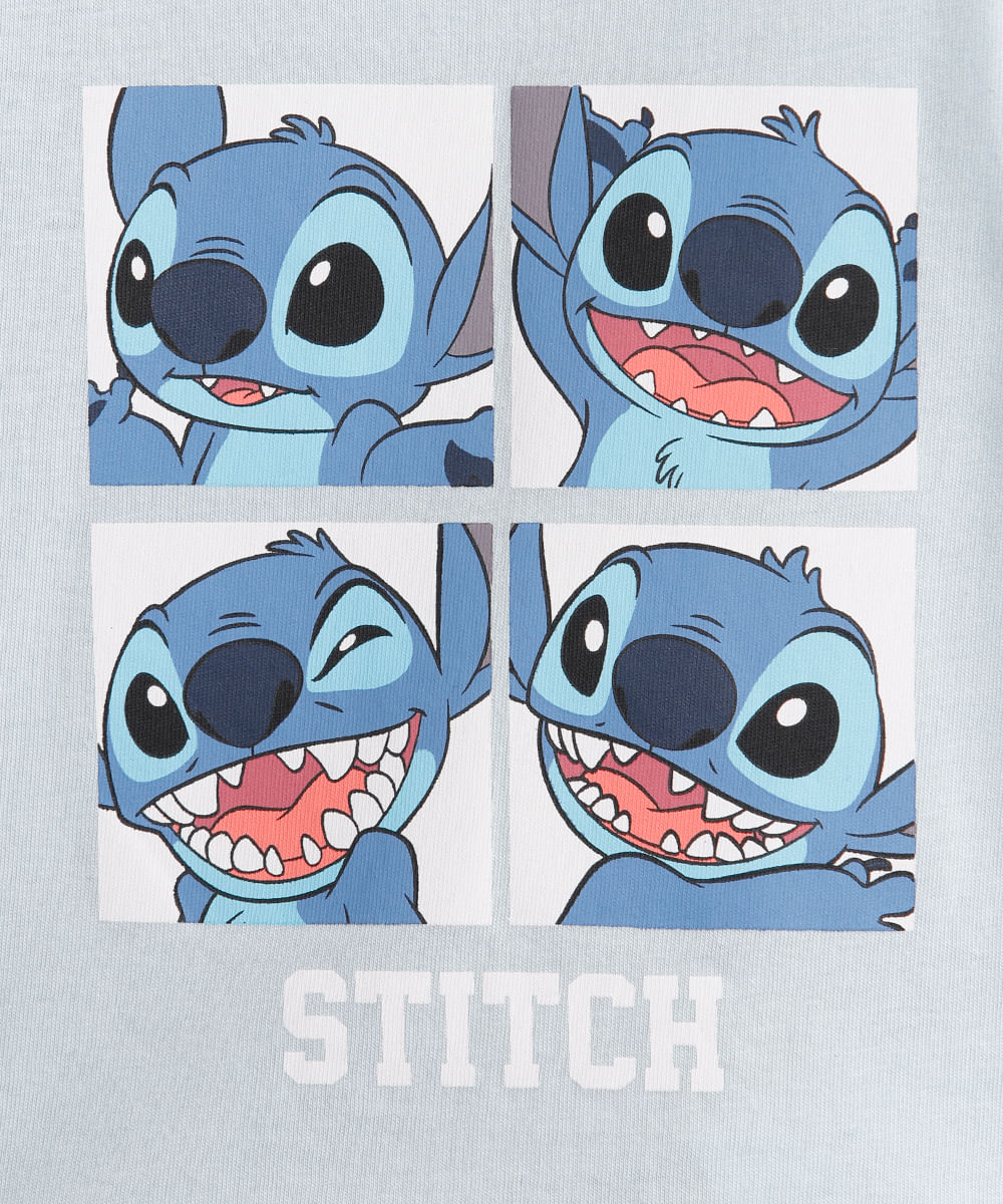 conjunto infantil manga curta stitch azul