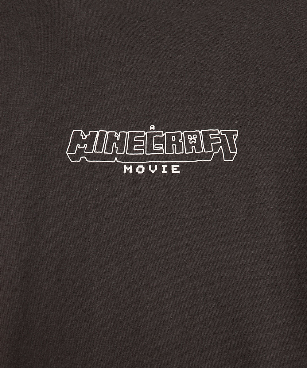camiseta juvenil de algodão com sobreposição minecraft cinza