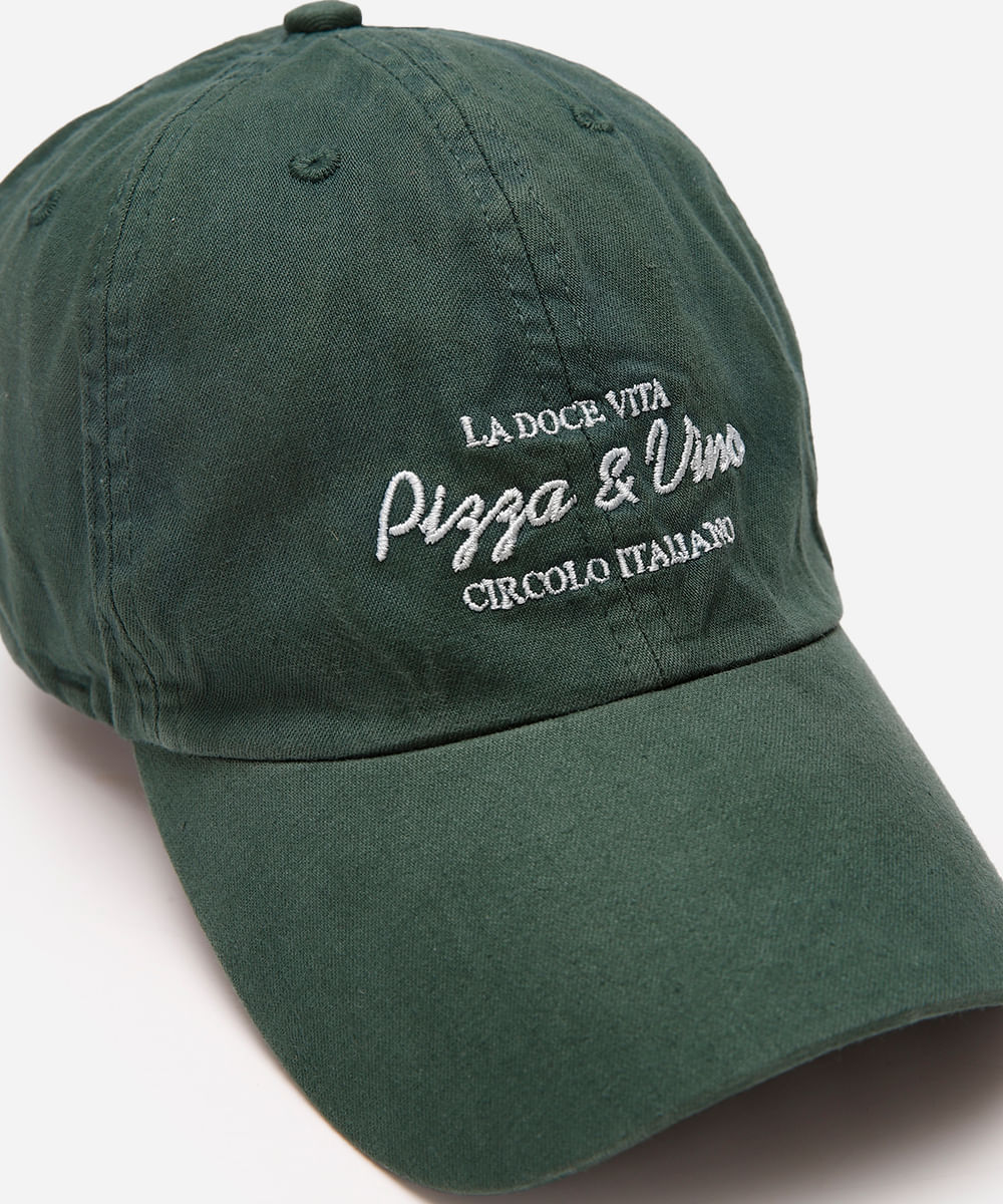 boné aba curva bordado pizza e vino verde