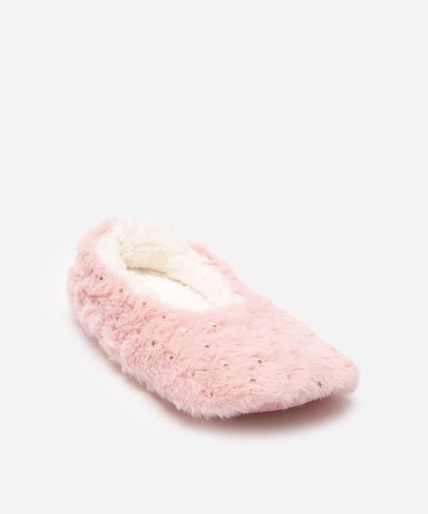 meia feminina sapatilha fleece estrelas rosa