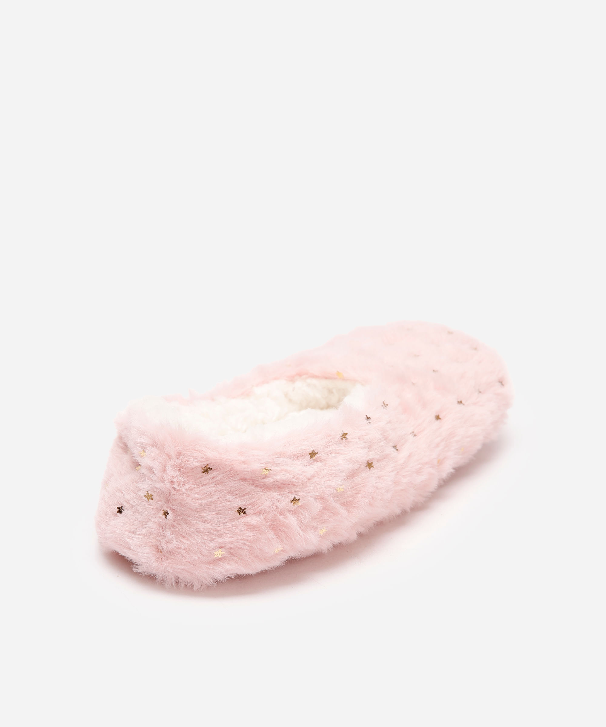 meia feminina sapatilha fleece estrelas rosa