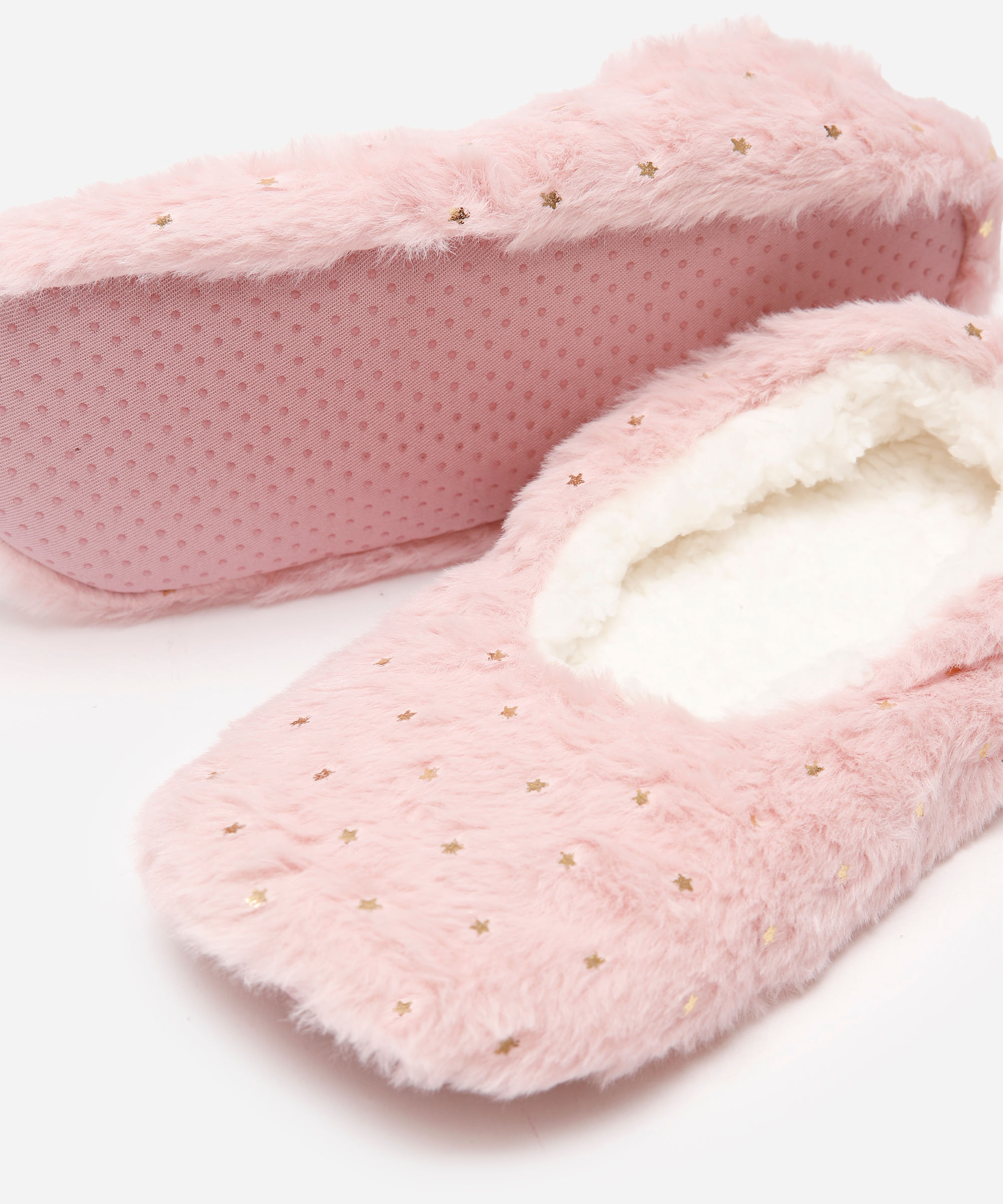 meia feminina sapatilha fleece estrelas rosa