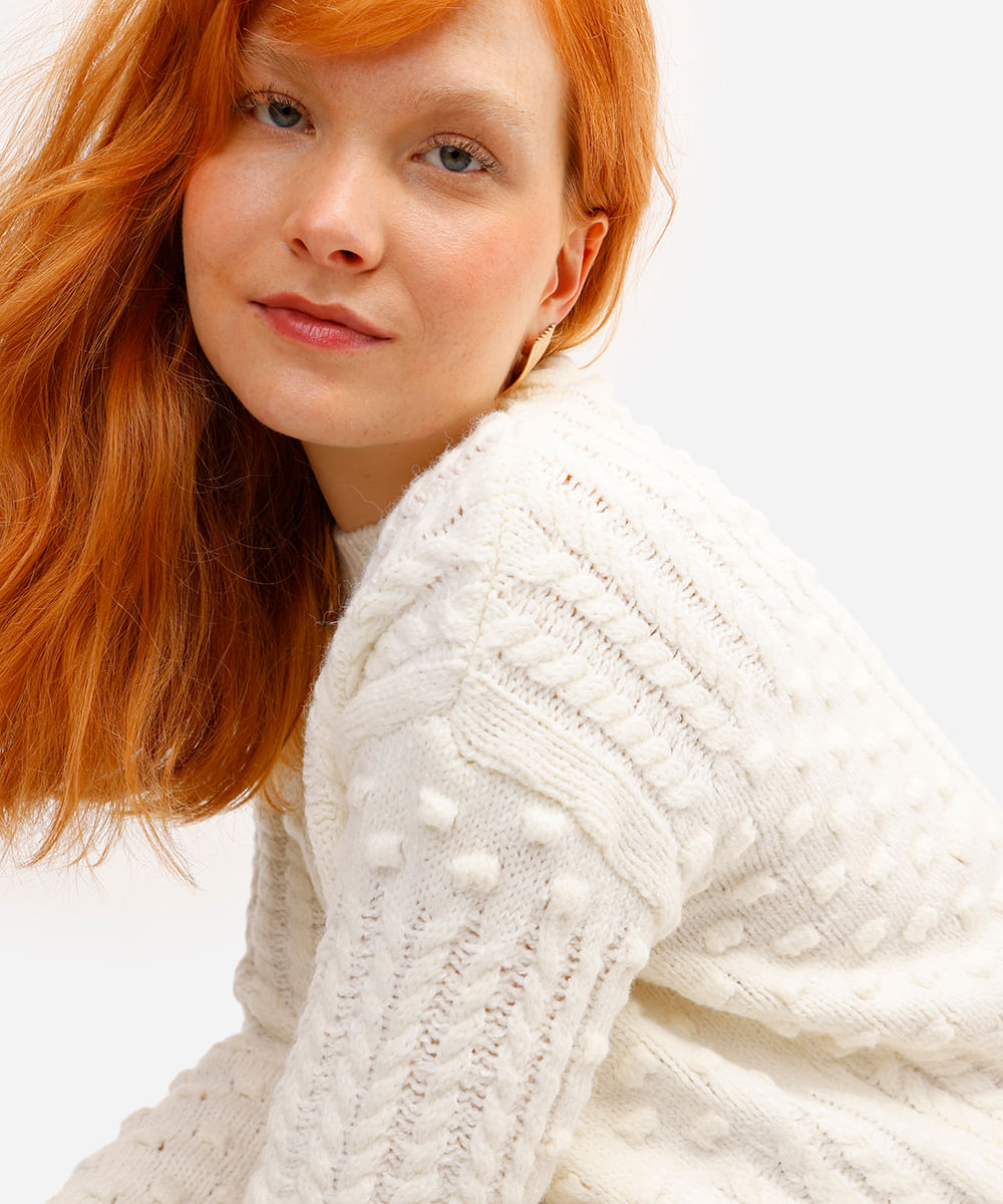 suéter feminino de tricot texturizado off white