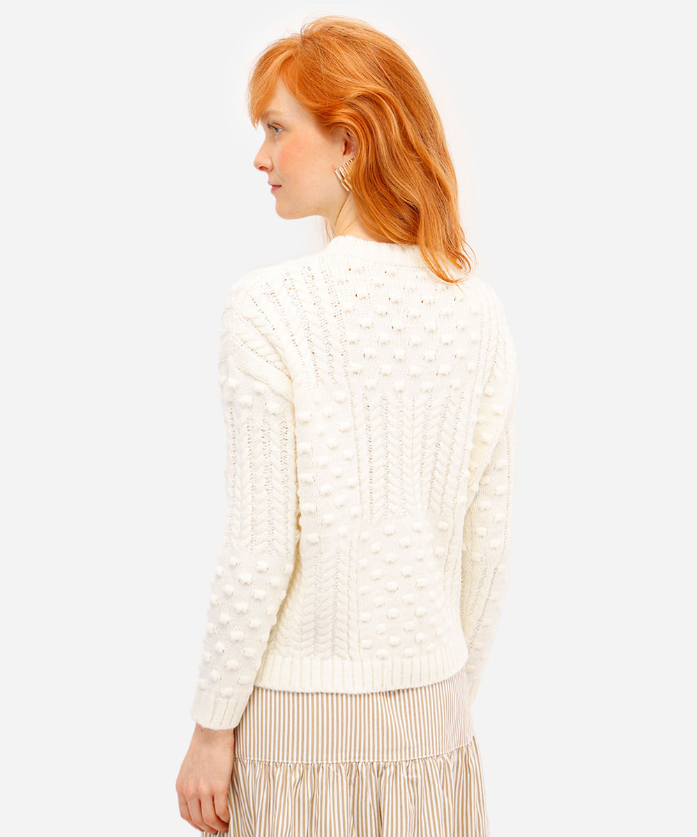 suéter feminino de tricot texturizado off white