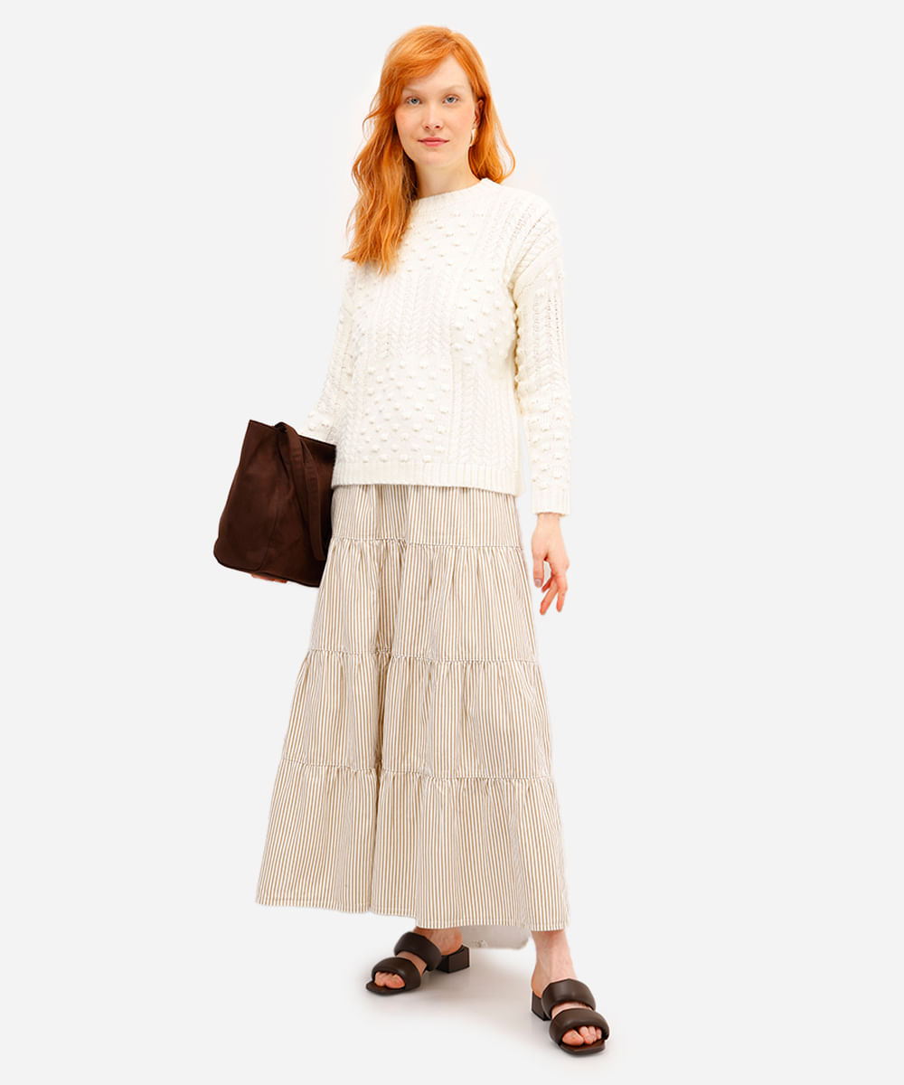 suéter feminino de tricot texturizado off white