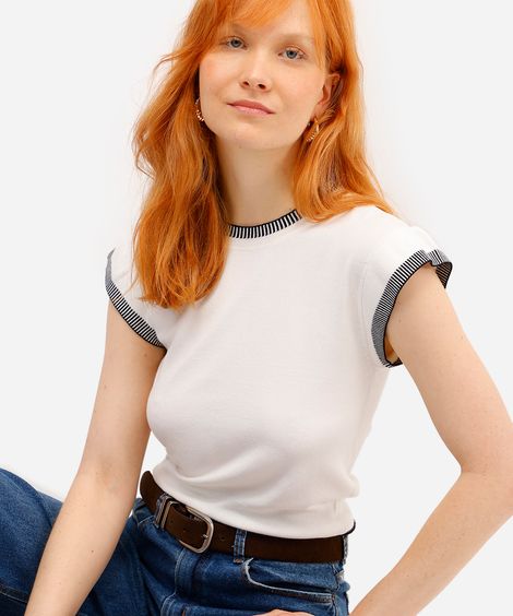 blusa feminina de tricot manga curta off white