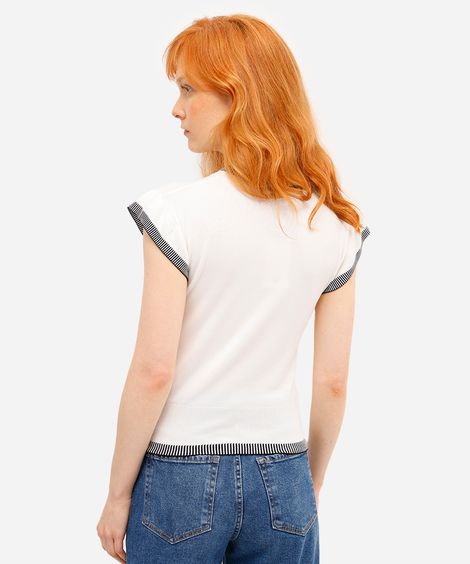 blusa feminina de tricot manga curta off white