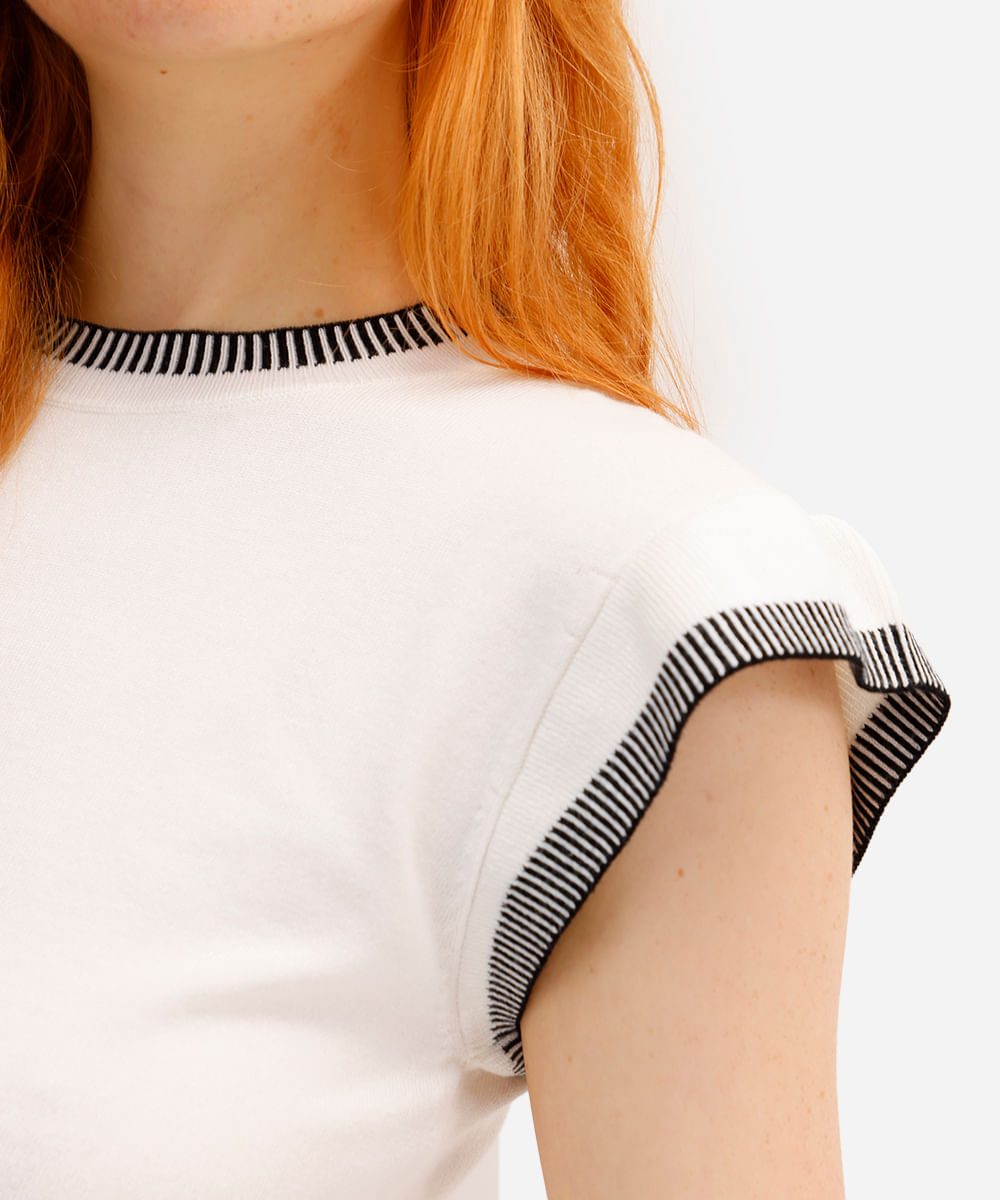 blusa feminina de tricot manga curta off white