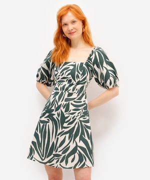 vestido curto feminino com linho estampado off white