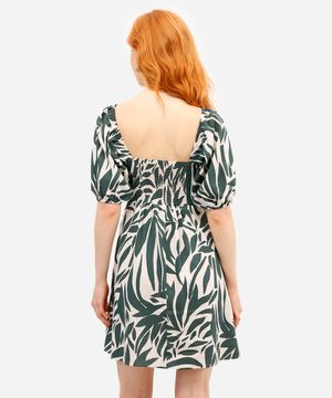 vestido curto feminino com linho estampado off white
