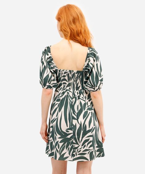 vestido curto feminino com linho estampado off white