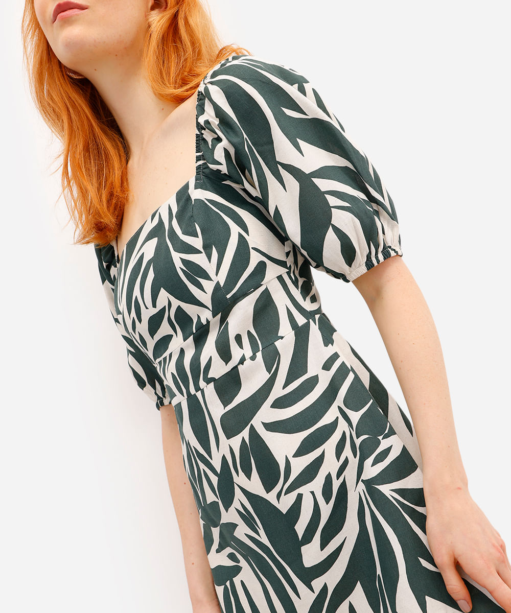 vestido curto feminino com linho estampado off white