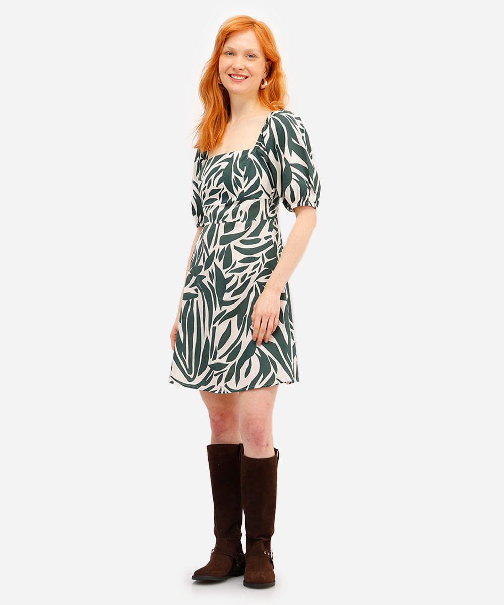 vestido curto feminino com linho estampado off white