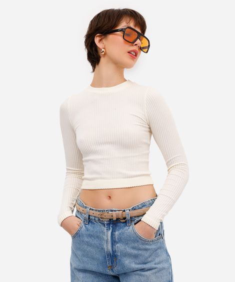 blusa feminina de poliamida canelada off white