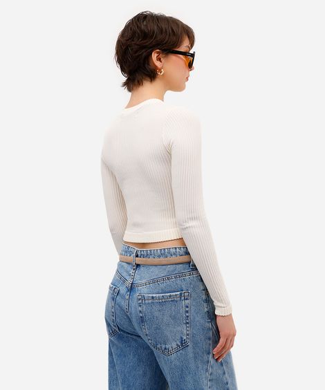 blusa feminina de poliamida canelada off white