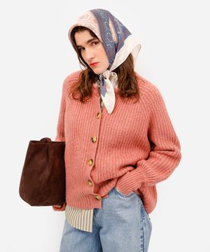 cardigan feminino de tricot texturizado rosa