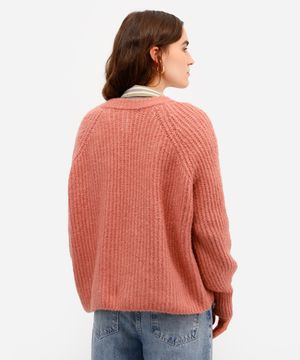 cardigan feminino de tricot texturizado rosa