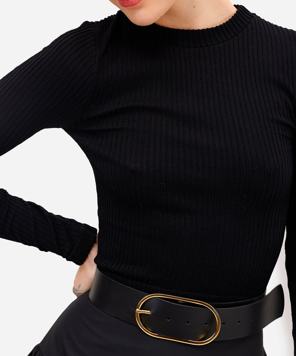 blusa feminina de poliamida canelada preta
