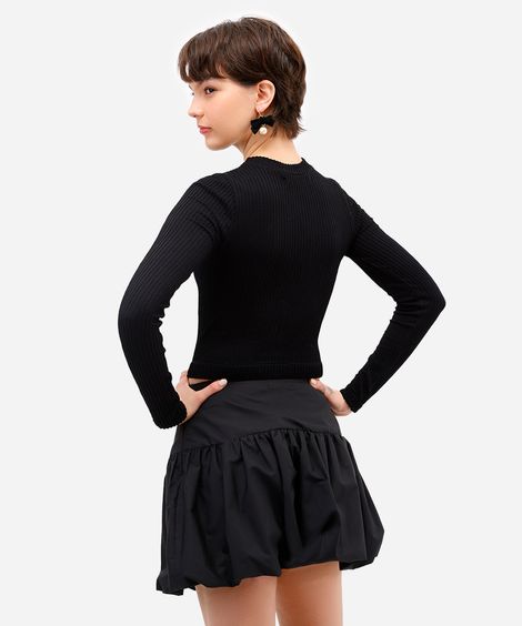 blusa feminina de poliamida canelada preta
