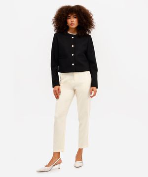 calça de alfaiataria feminina com pences amarela