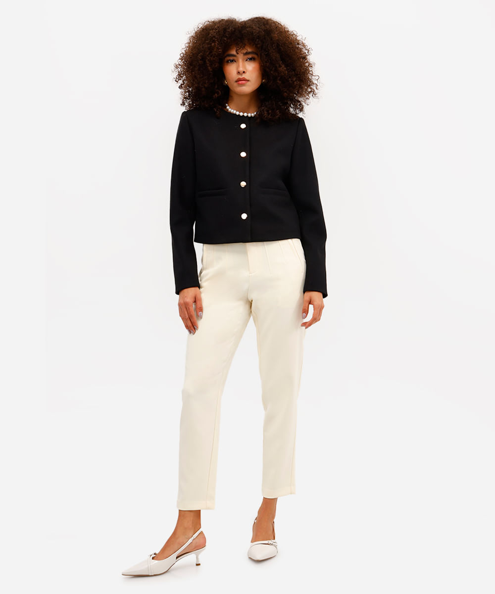 calça de alfaiataria feminina com pences amarela