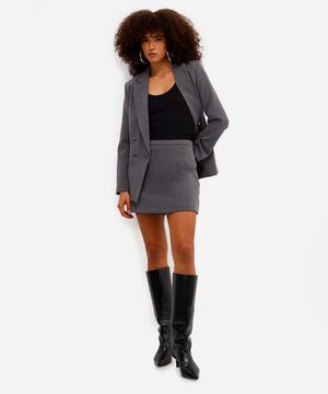 short saia feminino cintura alta cinza