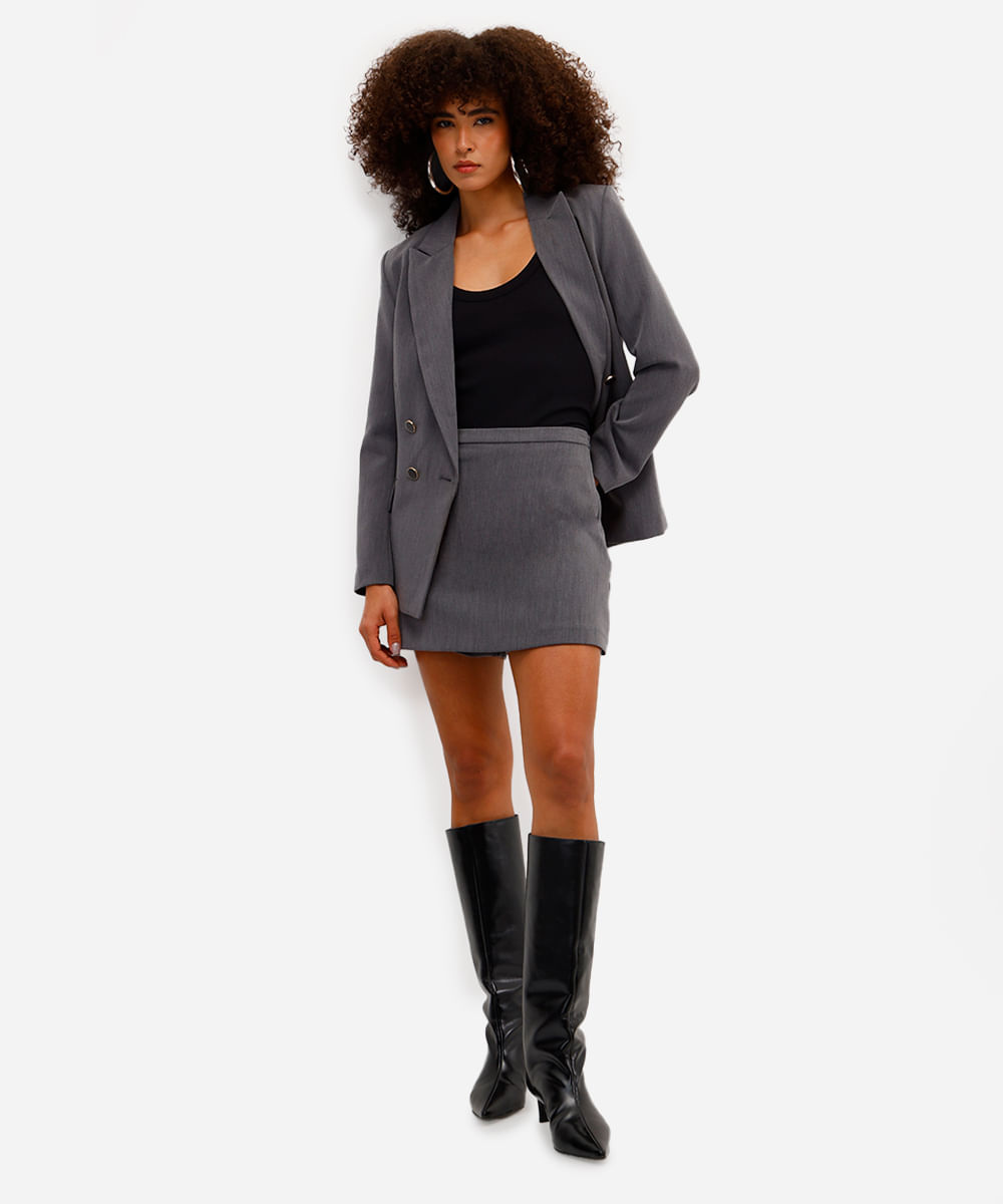 short saia feminino cintura alta cinza