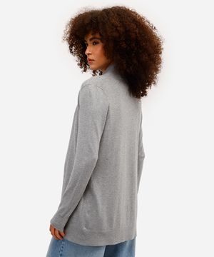 cardigan feminino de tricô detalhe canelado cinza