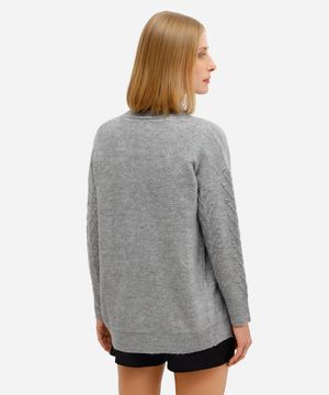 cardigan feminino de tricot texturizado cinza