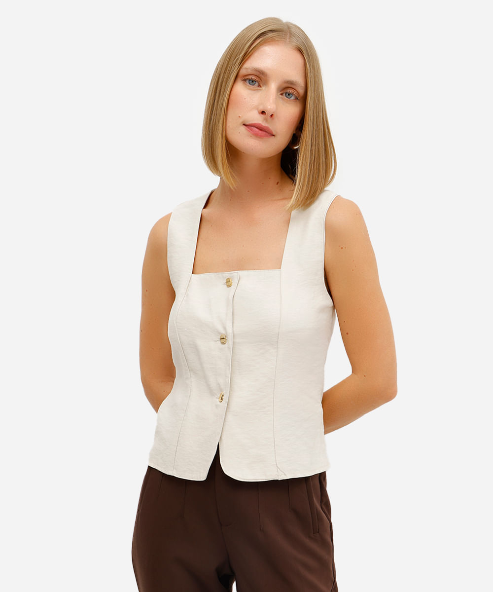 blusa feminina de viscose texturizada bege